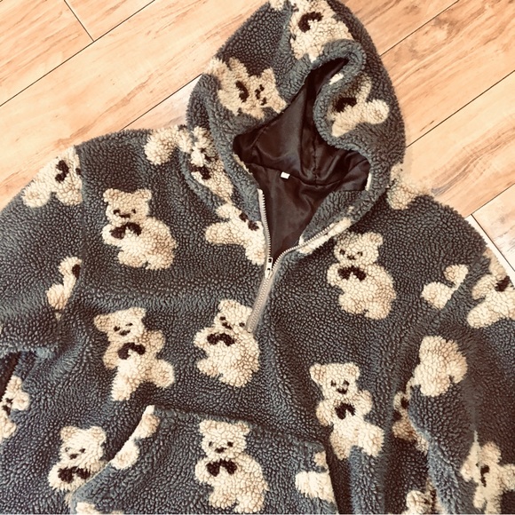 Teddy Bear cozy hoodie fleece sweatshirt hooded pullover kangaroo pocket… - Picture 10 of 10